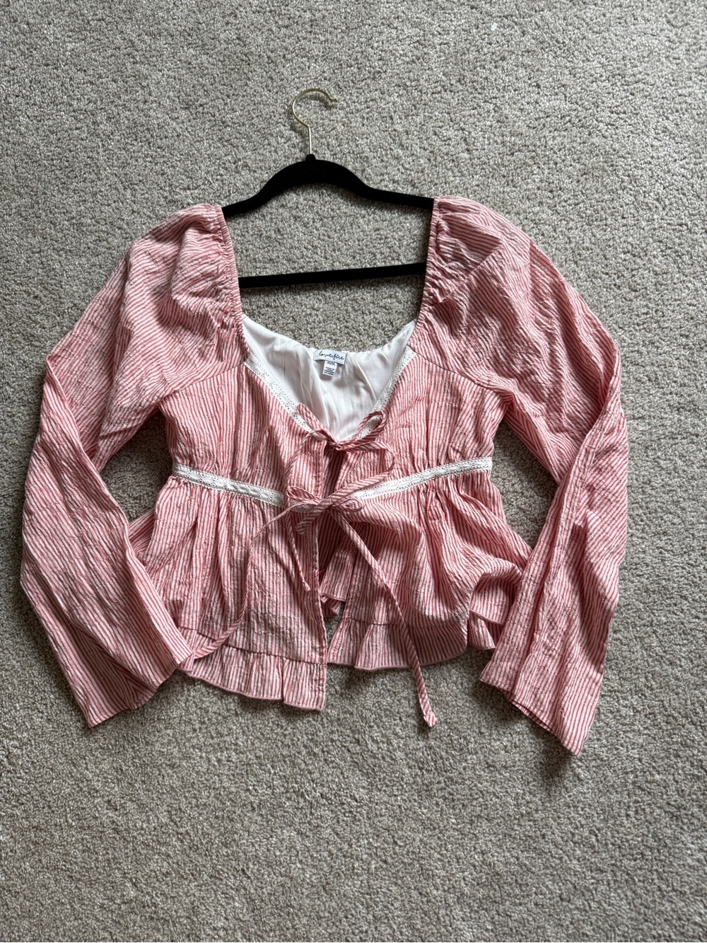 Red Striped Tie-Front Blouse 100% cotton lining